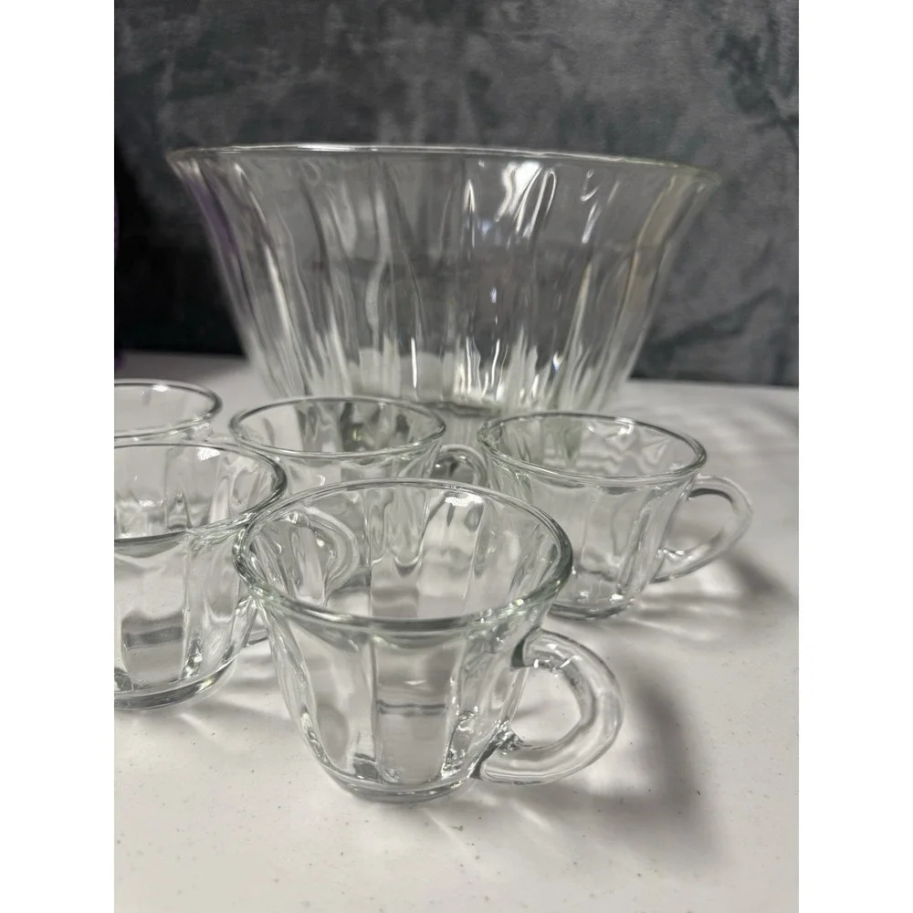 Vintage Elegance Fluted Glass Punch Bowl Set In Box - Missing Ladle & 1 Cup